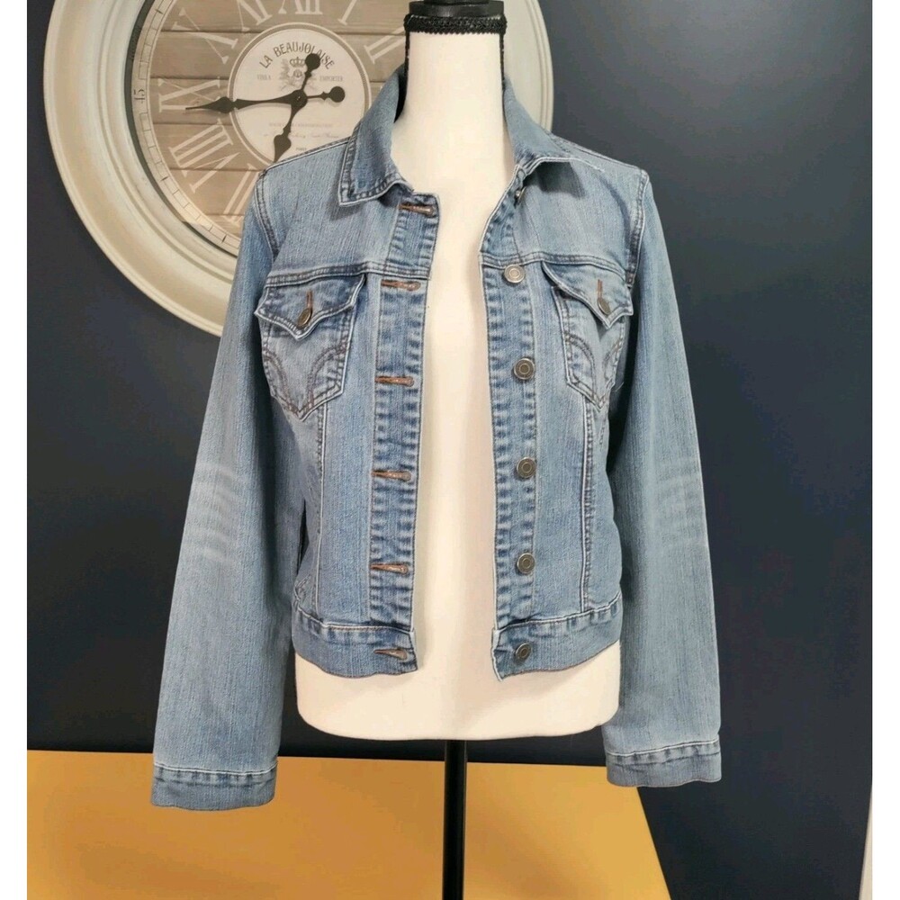 Jean Denim Jacket Women's M Blue Medium Wash Button Up Pockets Biker Cowgirl